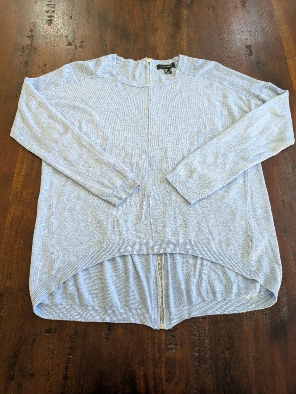 ATMOSPHERE Light Blue Full Back-Zip High-Low Knit Sweater 10 / M